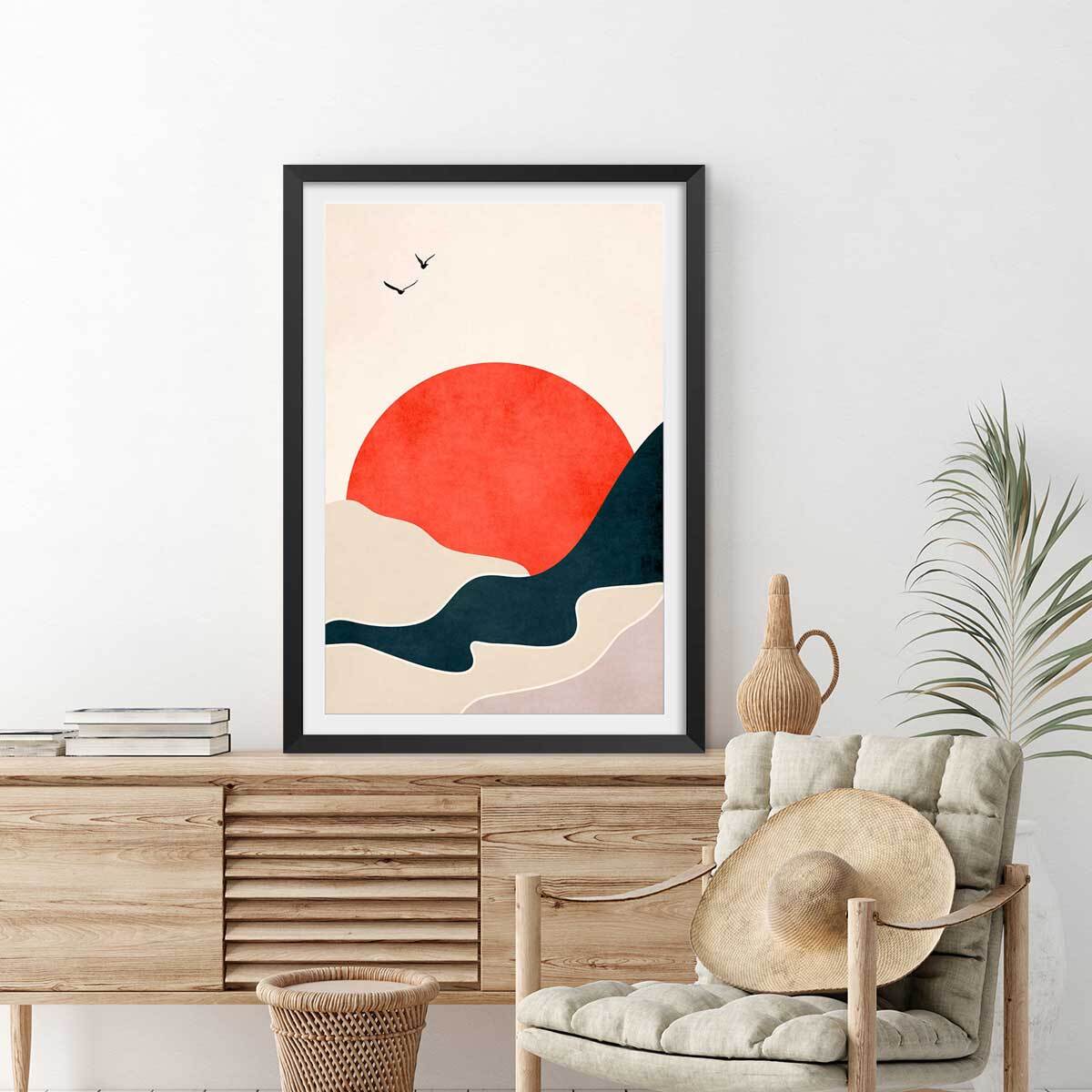 Affiche ""drowning sun"" Affiche + cadre en bois - Noir