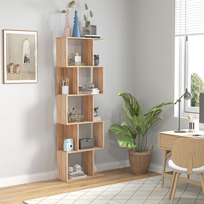 Bibliothèque étagère meuble de rangement design contemporain en S 5 étagères 60L x 24l x 185H cm effet bois clair