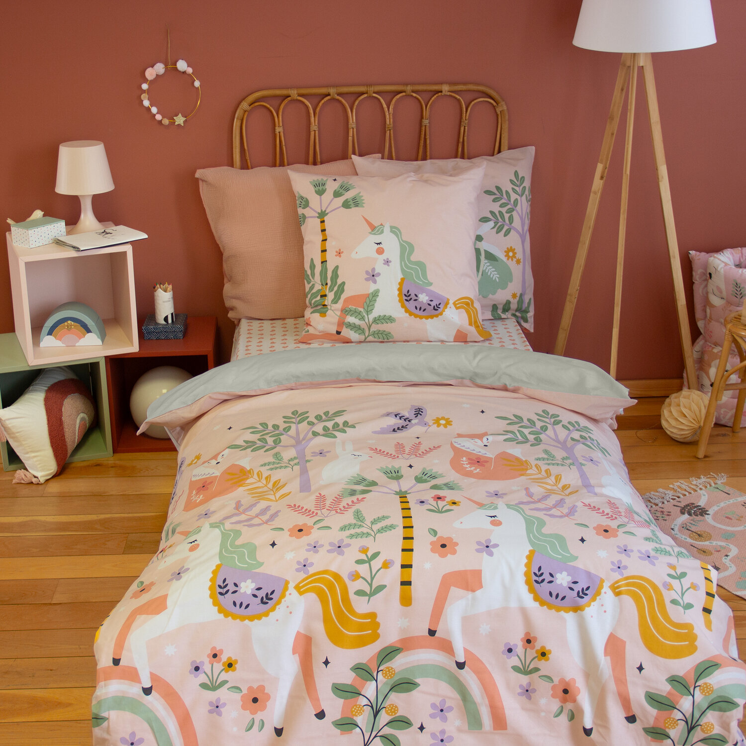 Parure de lit enfant imprimé 100% coton - licorne