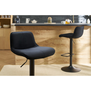 Tabourets de bar réglables pivotants 360° noirs en tissu velours et métal (lot de 2) BOOST
