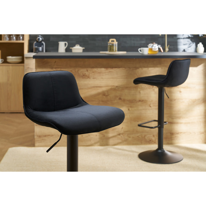 Tabourets de bar réglables pivotants 360° noirs en tissu velours et métal (lot de 2) BOOST