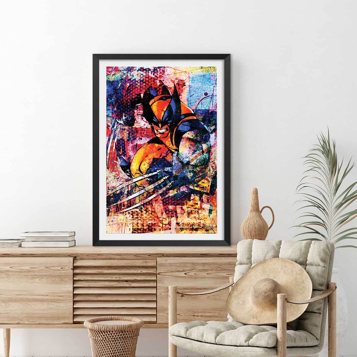 Affiche wolverine graffiti Affiche + cadre en bois - Noir