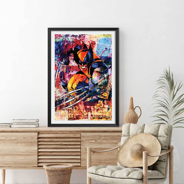 Affiche wolverine graffiti Affiche + cadre en bois - Noir