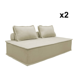Lot de 2 chauffeuses DAO 2 places pour canapé modulable tissu capitonné beige
