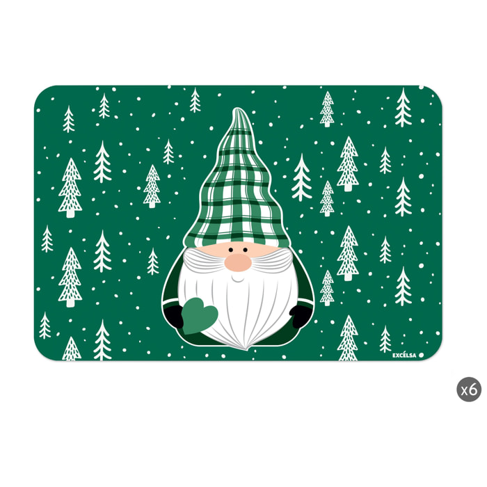 Set 6 tovagliette rettangolari Excelsa – Green Winter, Polipropilene verde