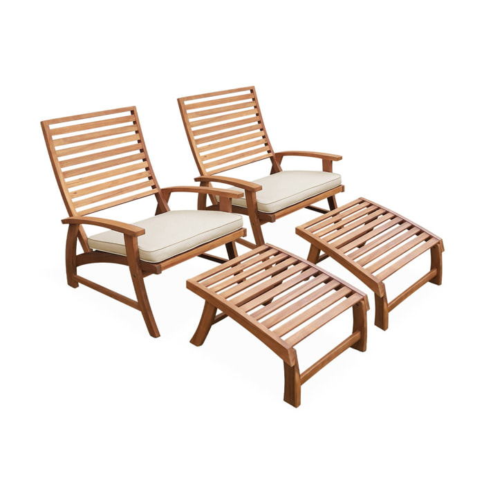 Lot de 2 chaises relaxantes. Puebla. 2 chaises. 2 reposes pieds. 75x59x71cm