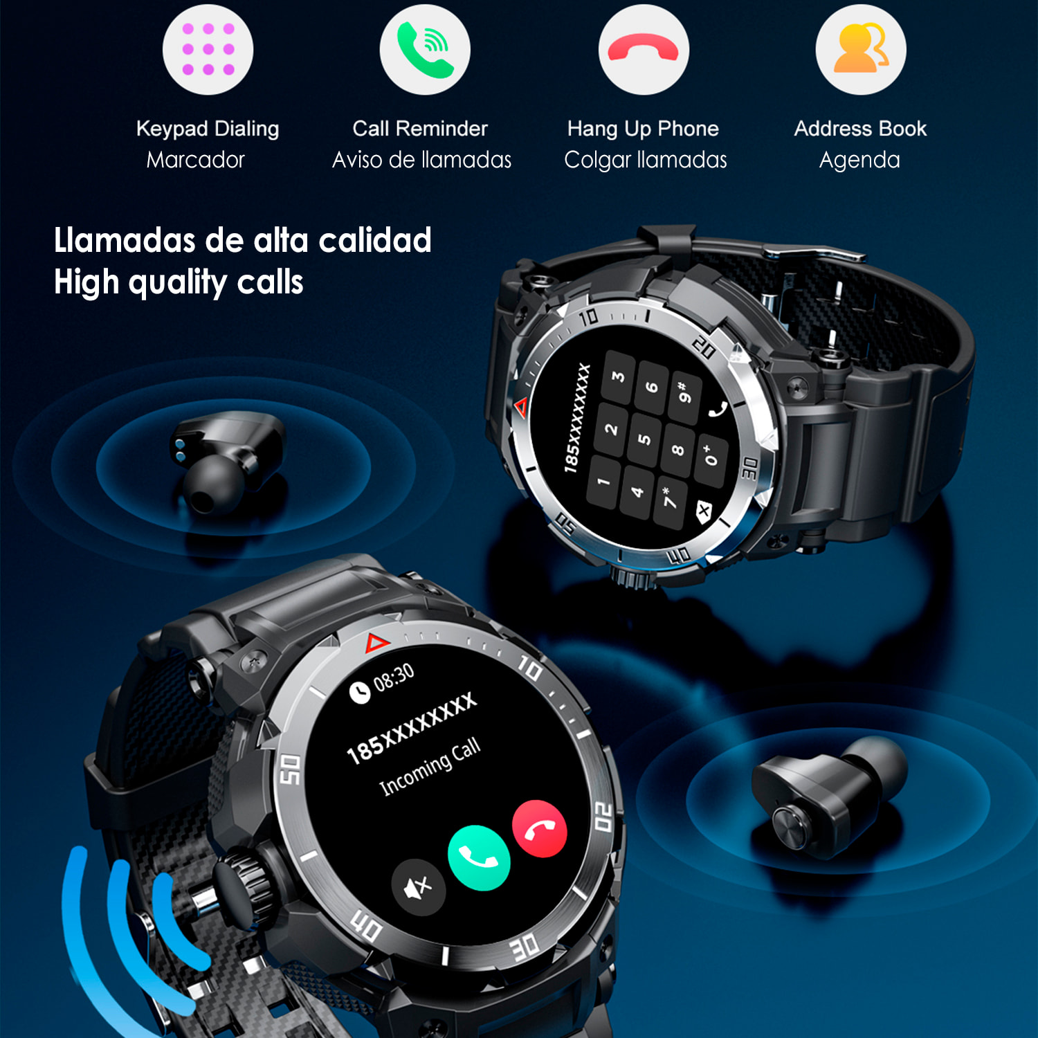 Smartwatch GT100 Pro multideporte, tensión y O2 en sangre, con auriculares TWS 5.1 integrados