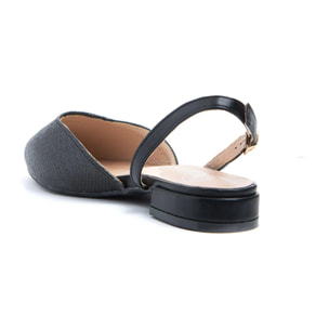Slingback a punta in rafia - NERO