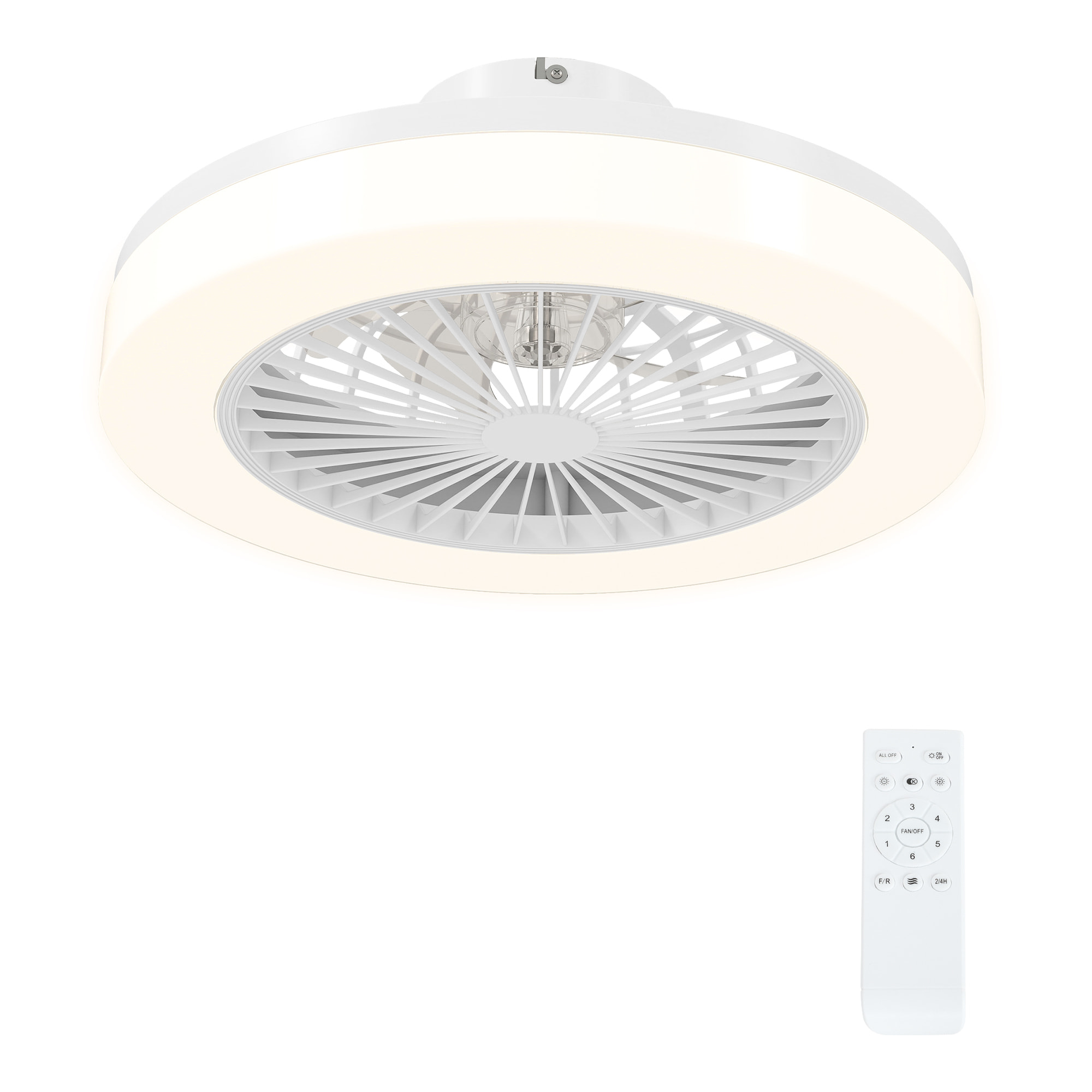 Ventilador de Techo con Luz LED 40 W Motor DC Reversible Lámpara Ventilador Techo Silenciosa con Mando a Distancia 6 Velocidades Temporizador para Salón Dormitorio Ø46 cm Blanco