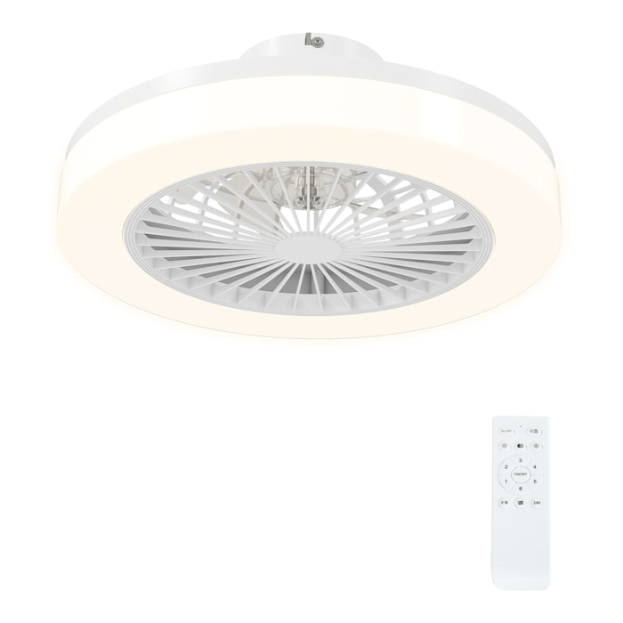 Ventilador de Techo con Luz LED 40 W Motor DC Reversible Lámpara Ventilador Techo Silenciosa con Mando a Distancia 6 Velocidades Temporizador para Salón Dormitorio Ø46 cm Blanco