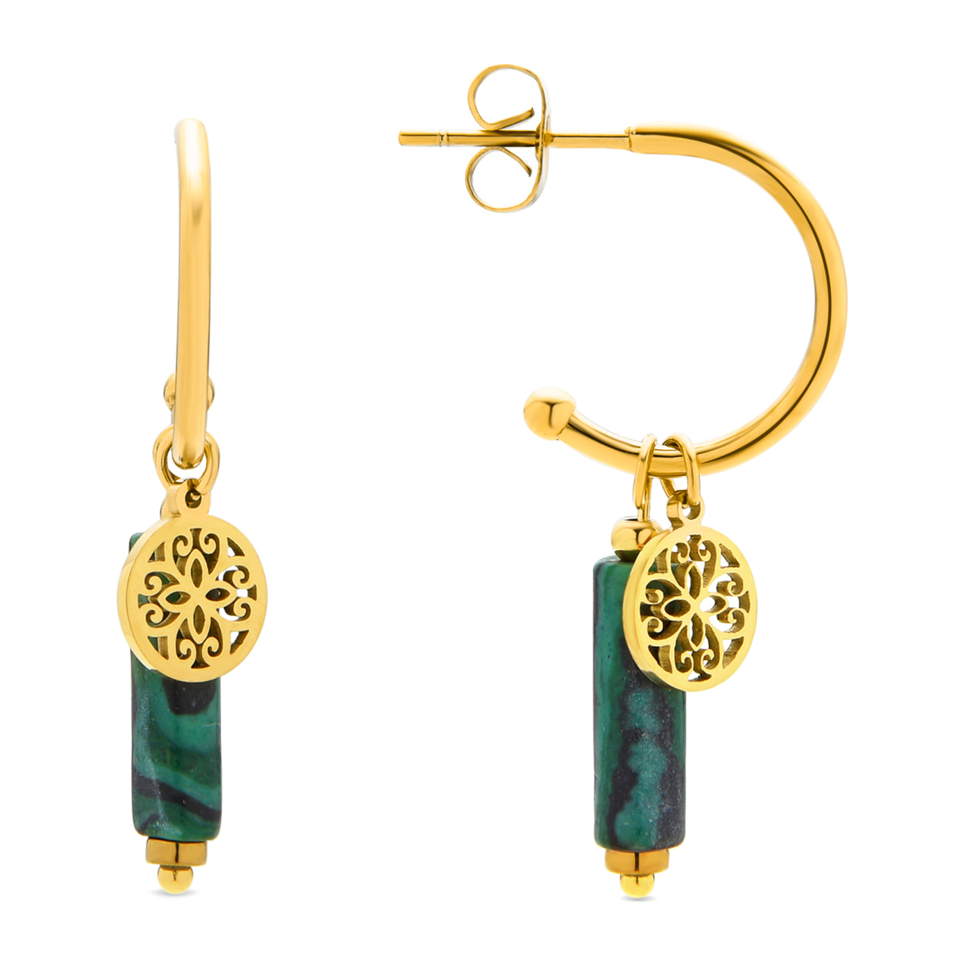 Pendientes de Malaquita acabados en oro amarillo de 18K- Nadu