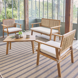 Salon de jardin bois et cannage vertical BOHEMIA 4 places