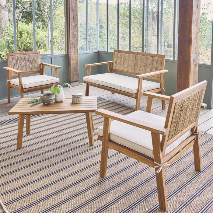 Salon de jardin bois et cannage vertical BOHEMIA 4 places