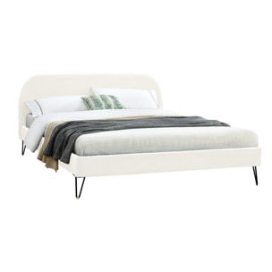 Lit 160 x 200 cm en velours beige et pieds noirs GARBERA