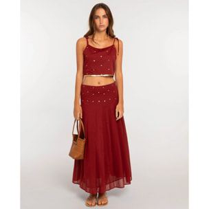 Falda midi con pliegues y lentejuelas