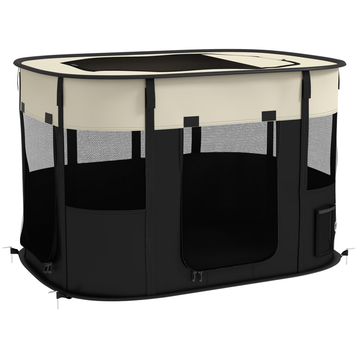 Parc pour chien pliable dim. 94L x 74l x 60H cm tissu Oxford crème noir