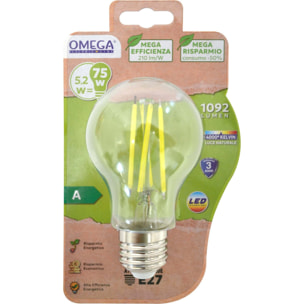 OMEGA Set 2 Lampadine Classe A E27 5.2W 1092LM Ultra Efficienza 210 lm/W 4000K