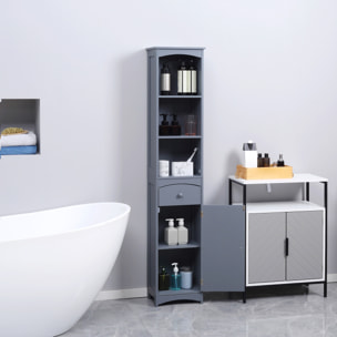 Armario Alto de Baño Estrecho con 1 Cajón y 3 Estantes Abiertos Columna de Baño Estilo Moderno para Salón Aseo Cocina 34x24x170 cm Gris