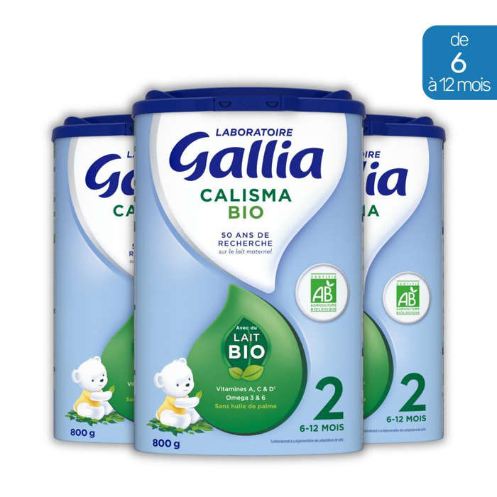 3 Boîtes de Lait en poudre Calisma 2 Bio 3x800g - Gallia Bio De 6 à 12 Mois