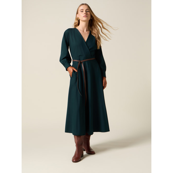 Oltre - Vestido acampanado con cinturón - Verde