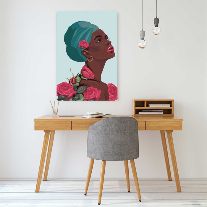 Tableau vintage La femme aux roses Tableau alu Dibond