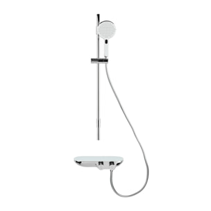 Ensemble de douche avec douchette 3 jets, mitigeur thermostatique, barre 90.5cm, Chrome/Blanc (SATSSTKPF1)