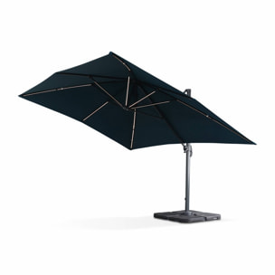 Parasol déporté solaire LED rectangulaire 3x4m haut de gamme - Luce Bleu canard - Parasol excentré inclinable. rabattable et rotatif à 360°. chargeur solaire