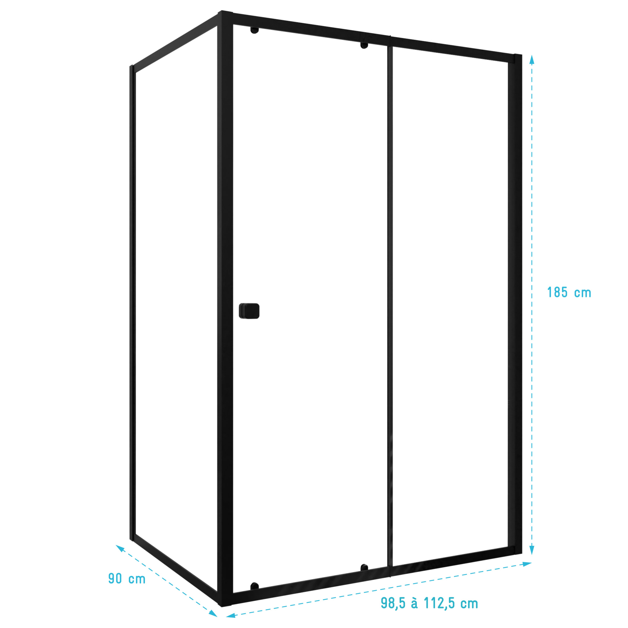 Porte de Douche Coulissante Extensible 100x185cm et Retour Fixe 90cm - Noir - BLACK SLIDE