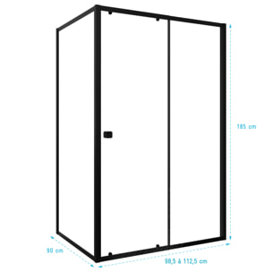 Porte de Douche Coulissante Extensible 100x185cm et Retour Fixe 90cm - Noir - BLACK SLIDE