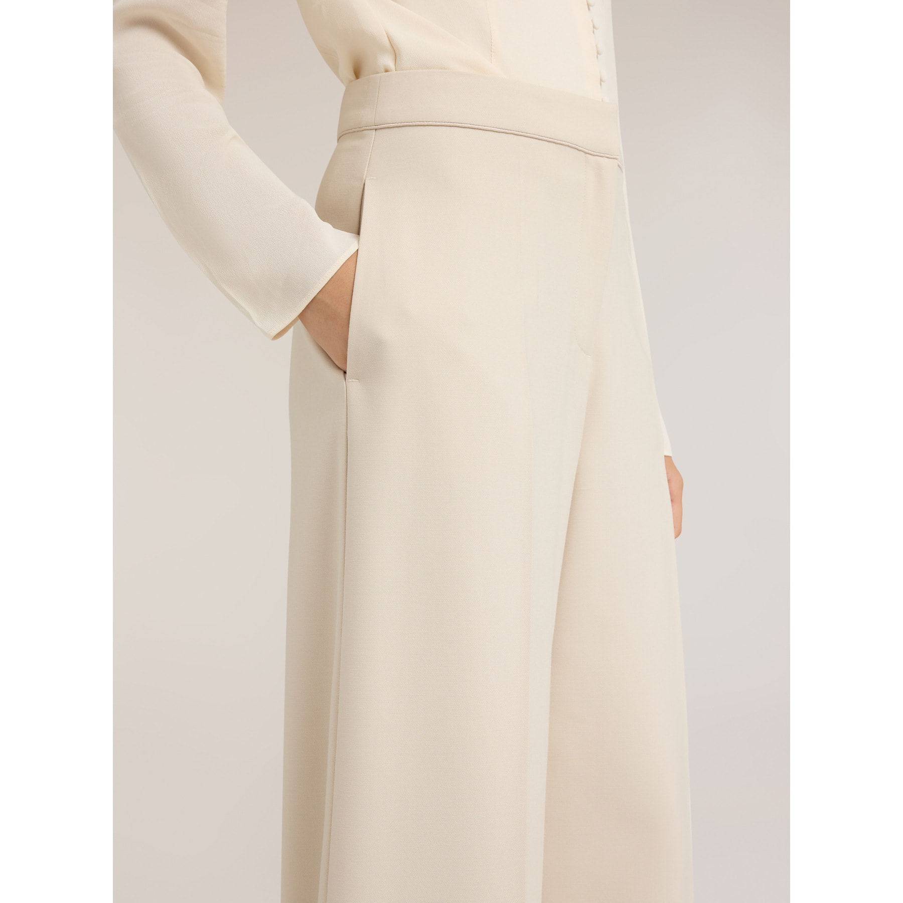 Motivi - Pantaloni palazzo in cady con inserti satin - Bianco