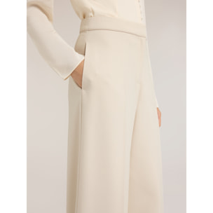 Motivi - Pantaloni palazzo in cady con inserti satin - Bianco