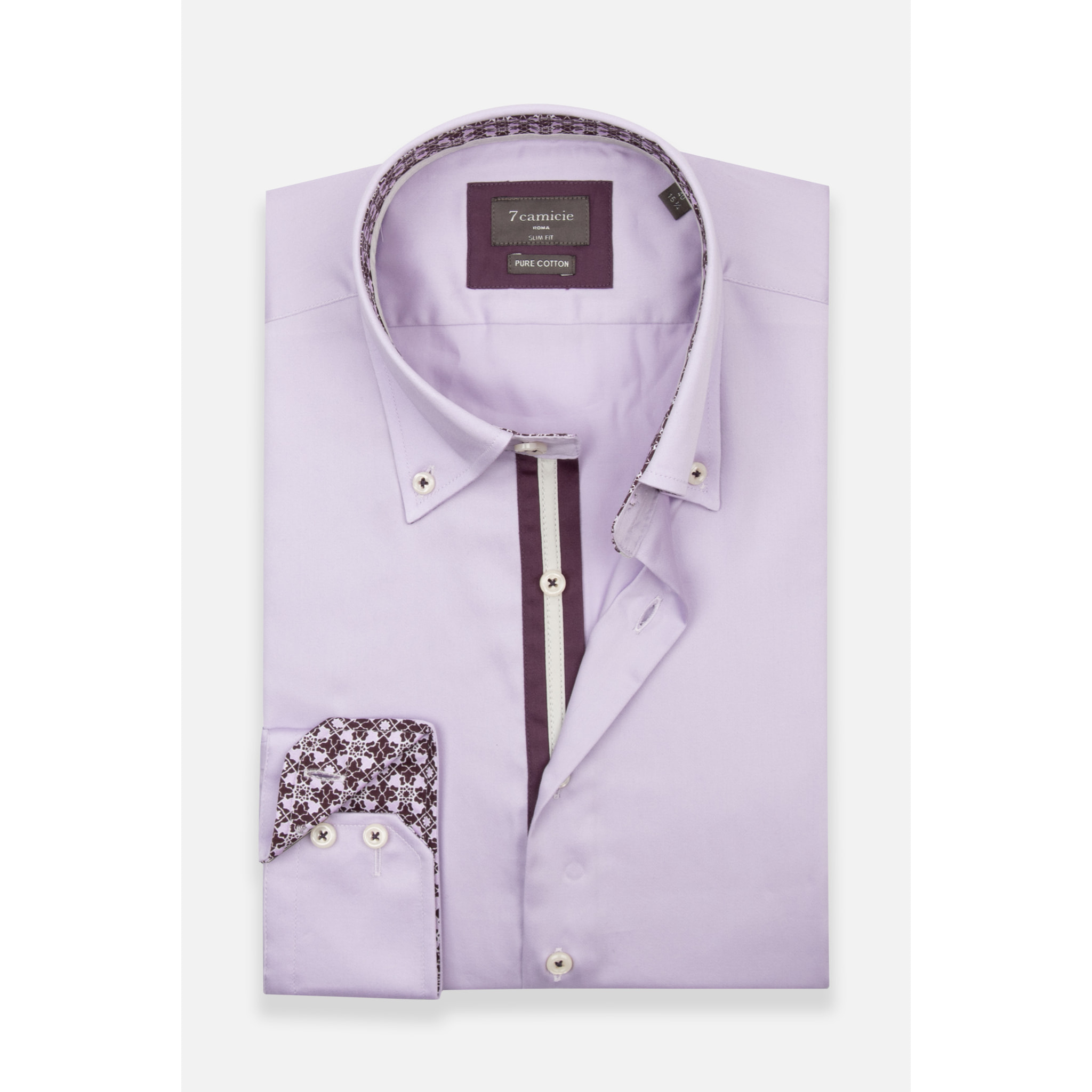 Camicia Uomo 2 Bottoni Button Down Slim Satin Unito Lilla