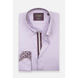 Camicia Uomo 2 Bottoni Button Down Slim Satin Unito Lilla