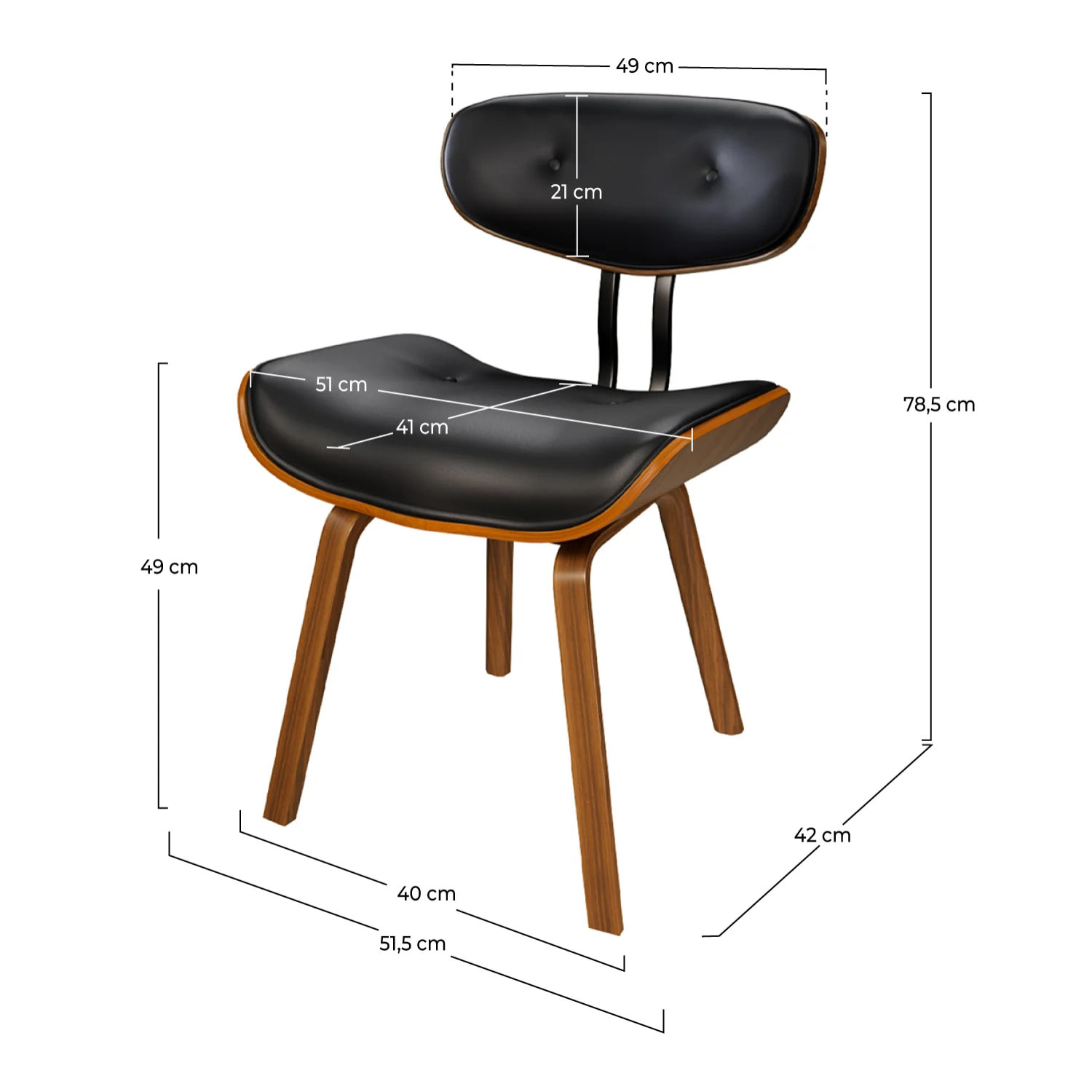 Chaise en PU noir et pieds en bois plié - Pétrus