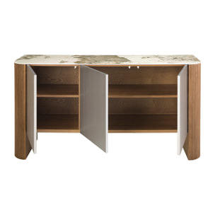 Aparador Angel Cerdá con estructura de Madera MDF lacada en plata y patas de madera en nogal 160x45x80cm