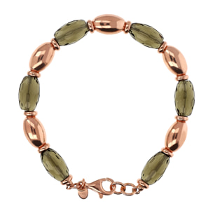 Bracciale in Argento 925 placcato Oro Rosa 18kt con Quarzo Marrone Sfaccettato