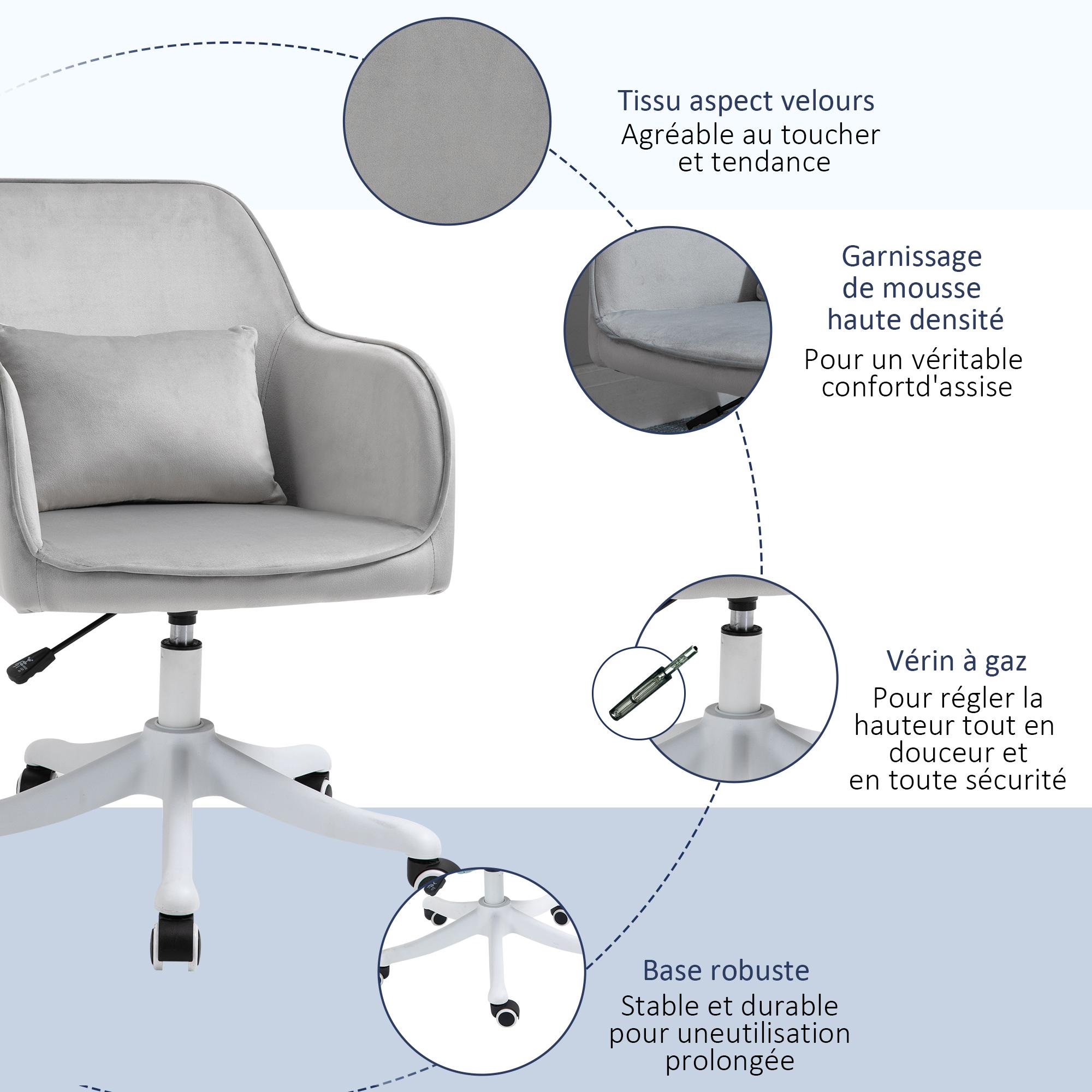 HOMCOM Chaise de bureau velours fauteuil bureau massant coussin
