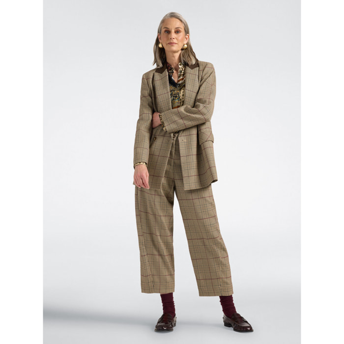 Elena Mirò - Pantalones cropped de gabardina a cuadros - Burgundy