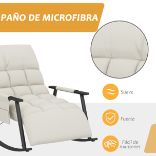 Silla Mecedora con Respaldo y Reposapiés Ajustables Mecedora de Salón Sillón Balancín Tapizado en Microfibra con Bolsillo para Dormitorio 60x134x70 cm Crema