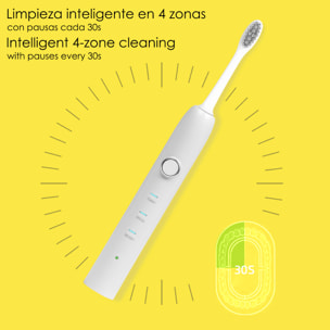 Cepillo de dientes eléctrico con batería recargable y cabezal. Carga inalámbrica inductiva.