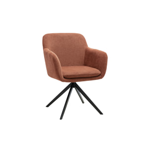 Chaise pivotante 360° en tissu chenille terre brûlée et métal noir AMIKA