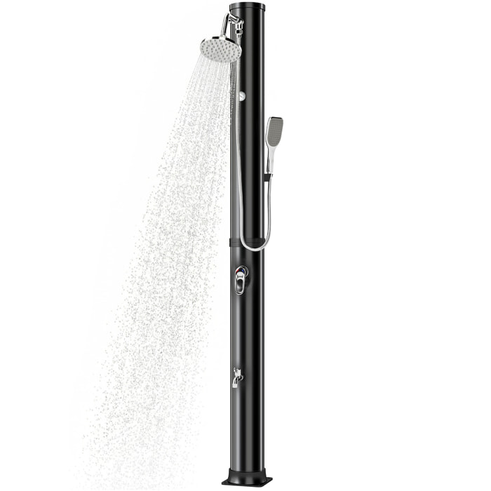 Ducha Solar de Jardín 40L Ducha Solar Exterior con Cabezal Rociador de Mano Grifo de Pies Agua Fría y Caliente Máx. 60 °C Conexión Manguera para Piscina Camping Patio 19,5x19,5x218,5 cm Negro