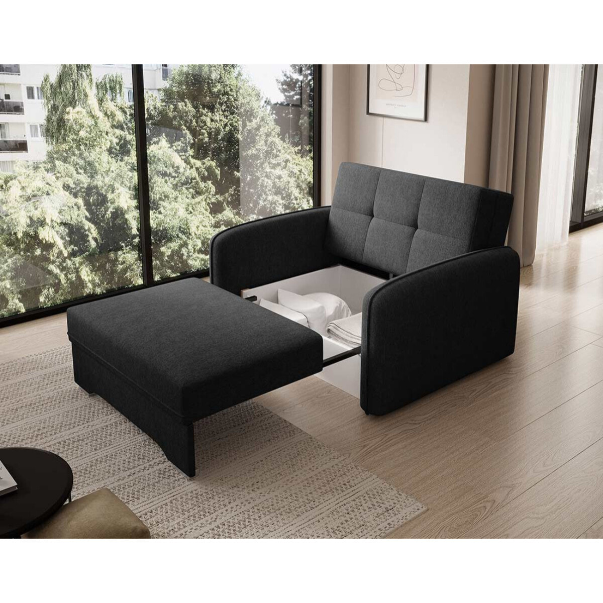Michelle - fauteuil convertible avec coffre en velours - Noir