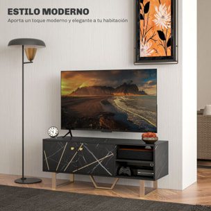 Mueble de TV Mesa de TV con 2 Puertas Estante Ajustable y Efecto Mármol Mueble de TV para Salón para Televisores de 50 Pulgadas Negro y Dorado