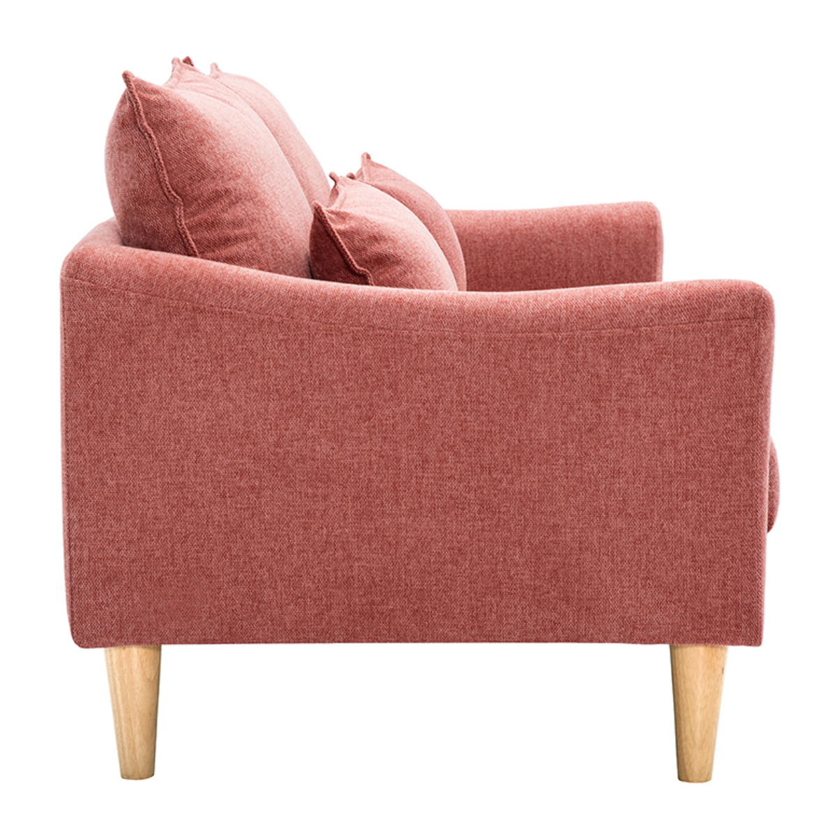 Canapé scandinave 2 places en tissu effet velours texturé terracotta et bois clair KATE