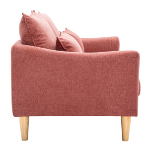 Canapé scandinave 2 places en tissu effet velours texturé terracotta et bois clair KATE