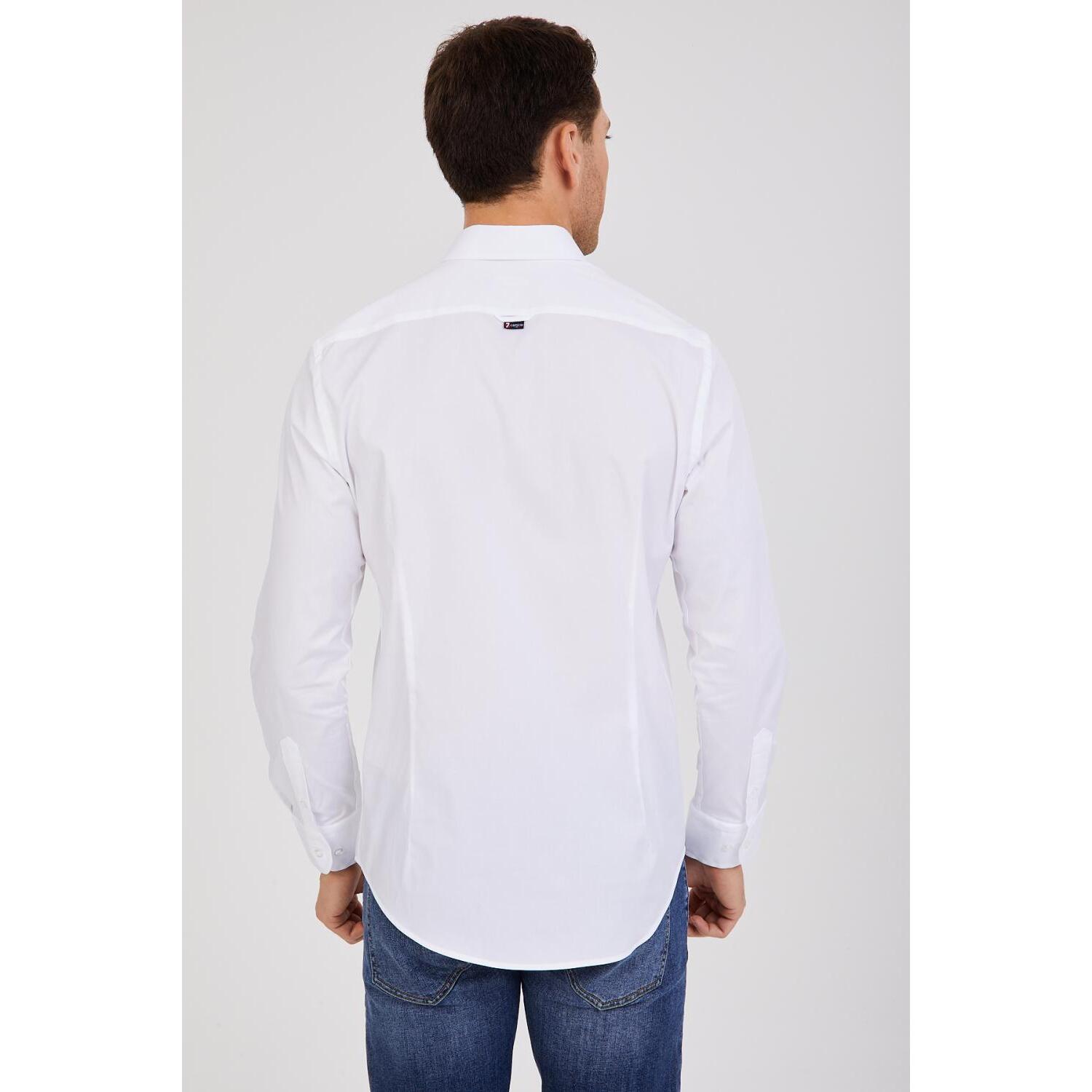 Camicia Uomo 1 Bottone Button Down Slim Popeline Stretch Unito Bianco