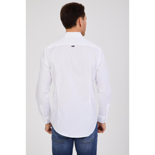 Camicia Uomo 1 Bottone Button Down Slim Popeline Stretch Unito Bianco