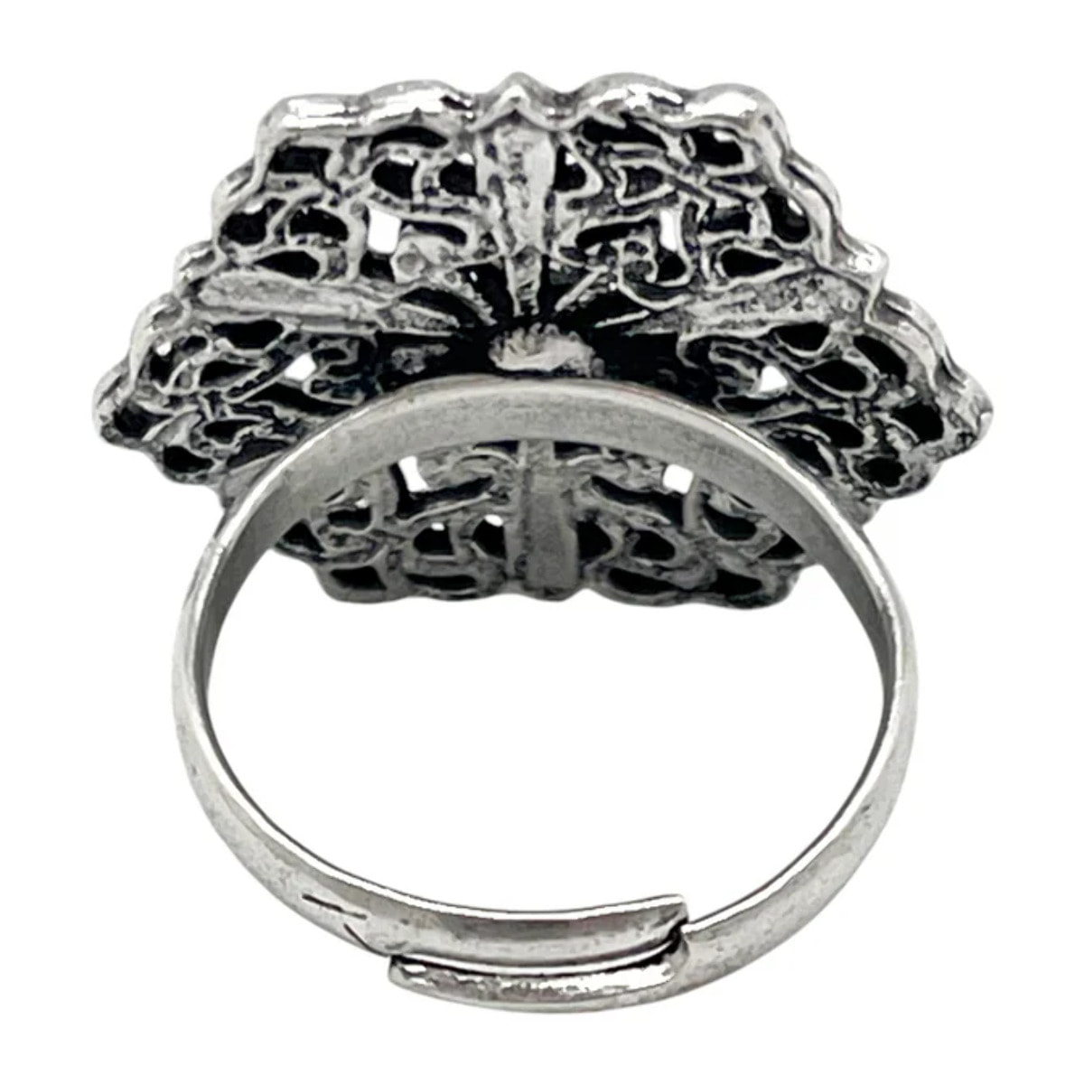 Anillo Retro cristal negro y plata envejecido chapado