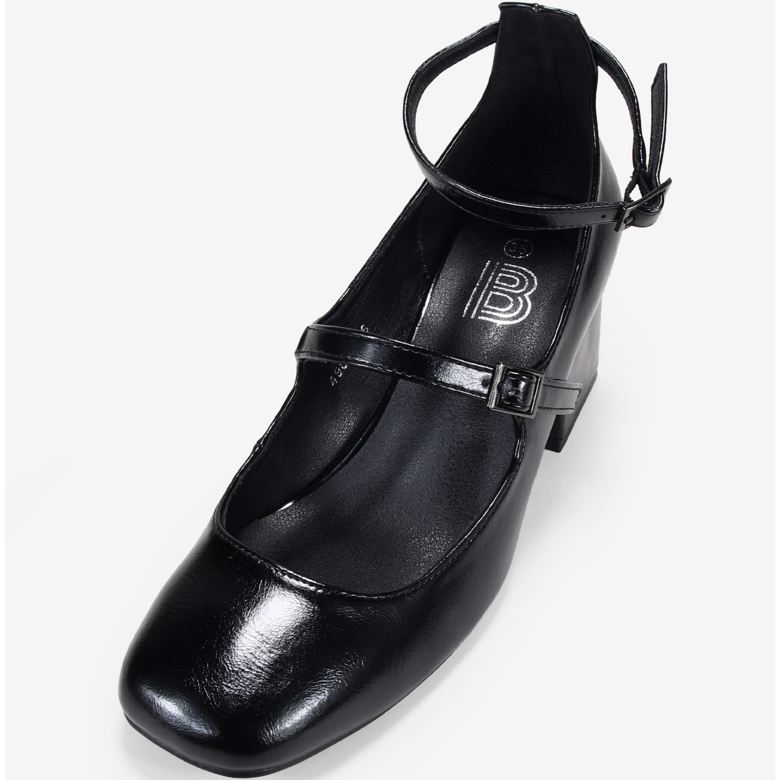 Zapatos Mary Jane negros con doble tira y tacón